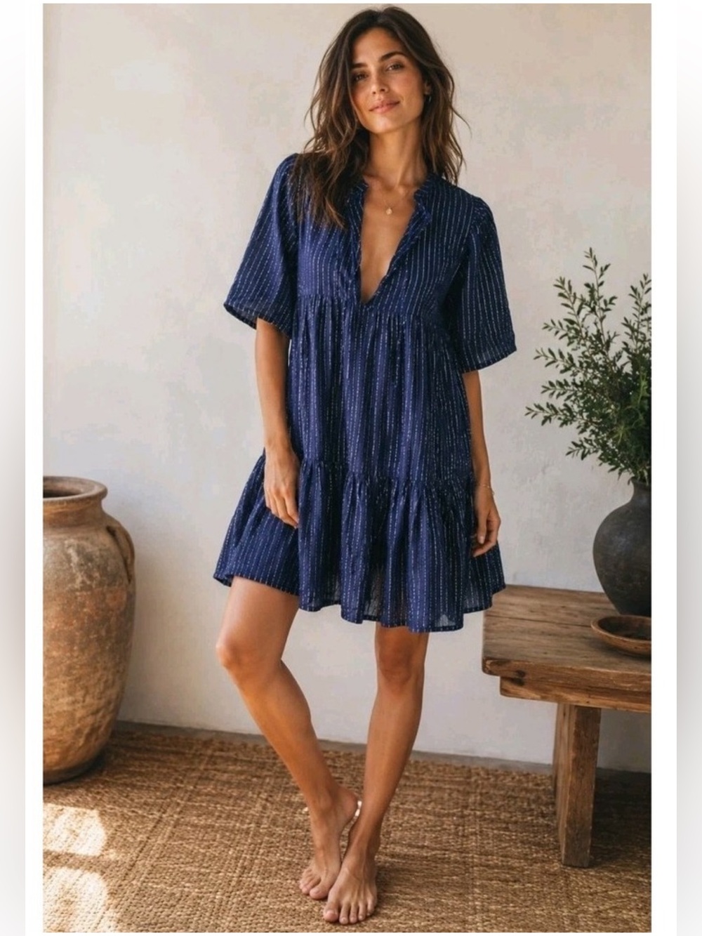 Emerson Fry India Collection Isla Dress Navy Silver Stripe